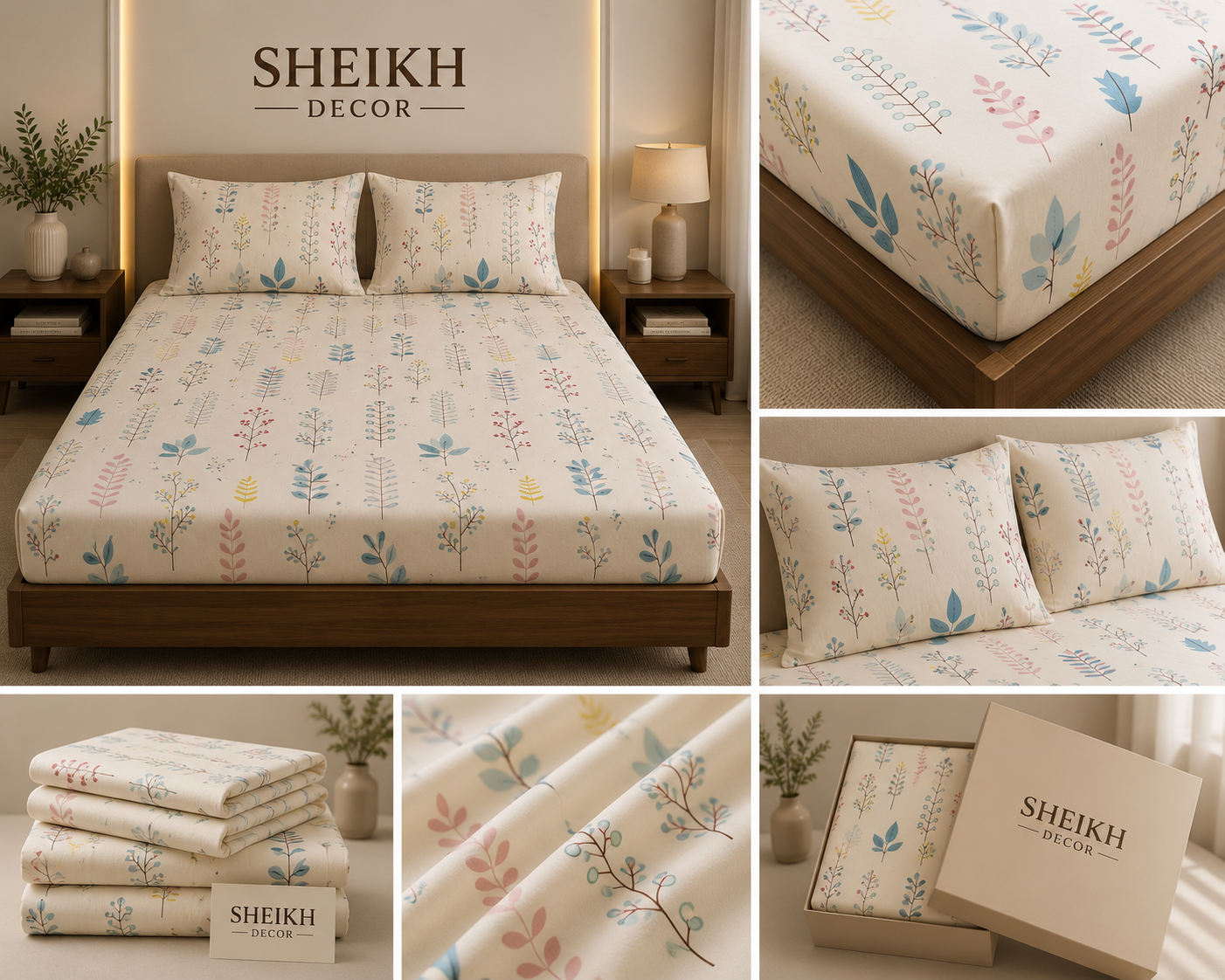 Sheikh Decor Premium Cotton Fitted Bedsheet Set – King Size | Soft & Breathable