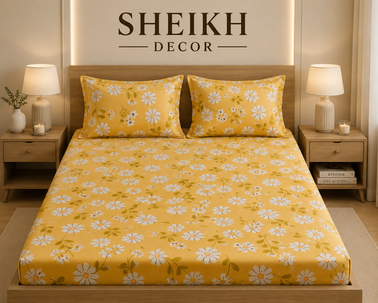 Sheikh Decor Premium Cotton Fitted Bedsheet Set – King Size | Soft & Breathable