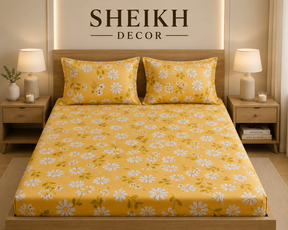 Sheikh Decor Premium Cotton Fitted Bedsheet Set – King Size | Soft & Breathable