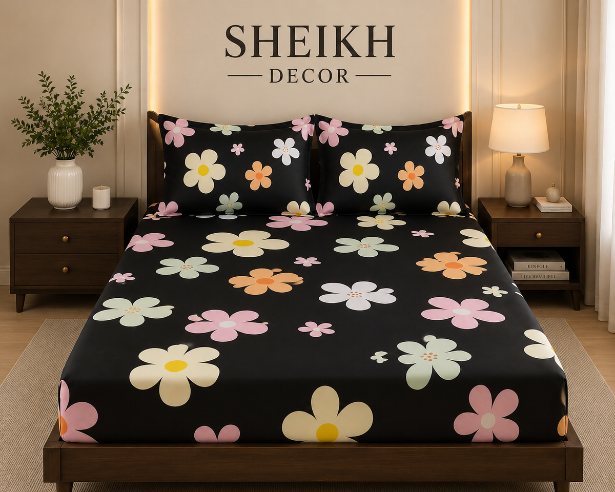 Sheikh Decor Premium Cotton Fitted Bedsheet Set – King Size | Soft & Breathable
