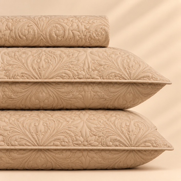 Beige 3 Pc Plain Bedspread Set