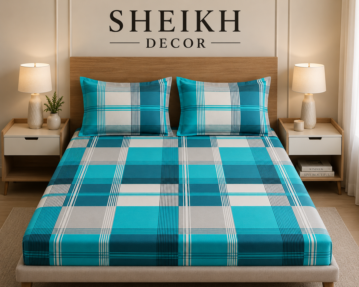 Sheikh Decor Premium Cotton Fitted Bedsheet Set – King Size | Soft & Breathable