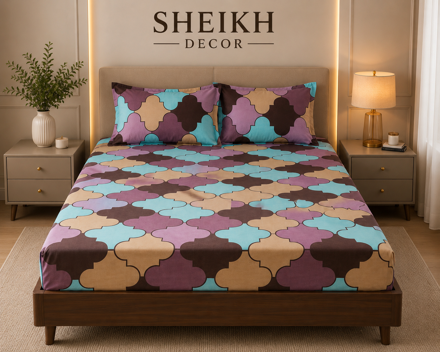 Sheikh Decor Premium Cotton Fitted Bedsheet Set – King Size | Soft & Breathable
