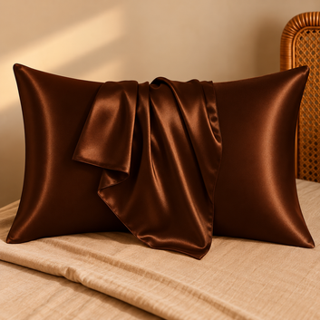 Satin Silk Pillow Case - Hypoallergenic, Anti-Slip, for Hair & Skin Care - Brown