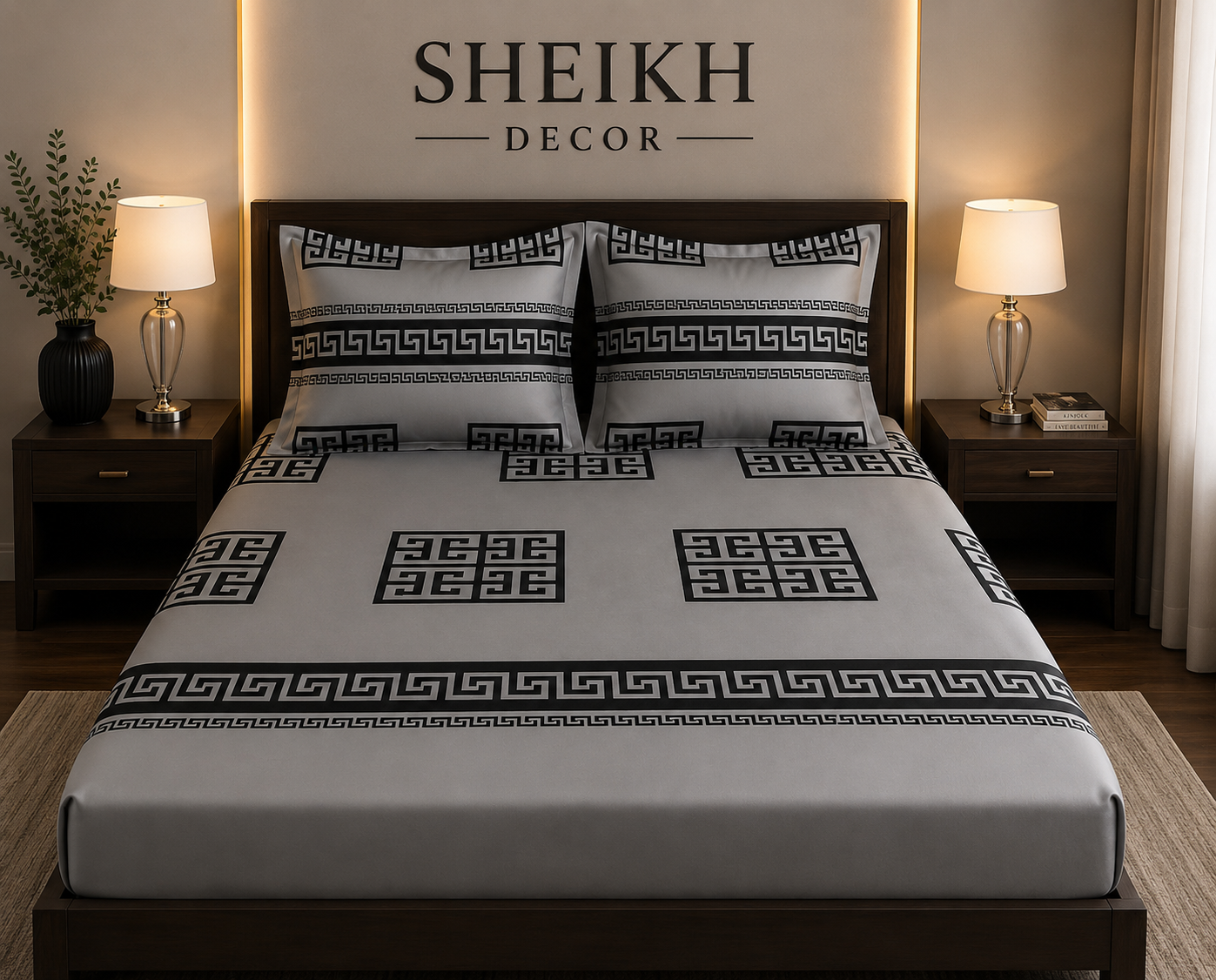 Sheikh Decor Premium Cotton Fitted Bedsheet Set – King Size | Soft & Breathable