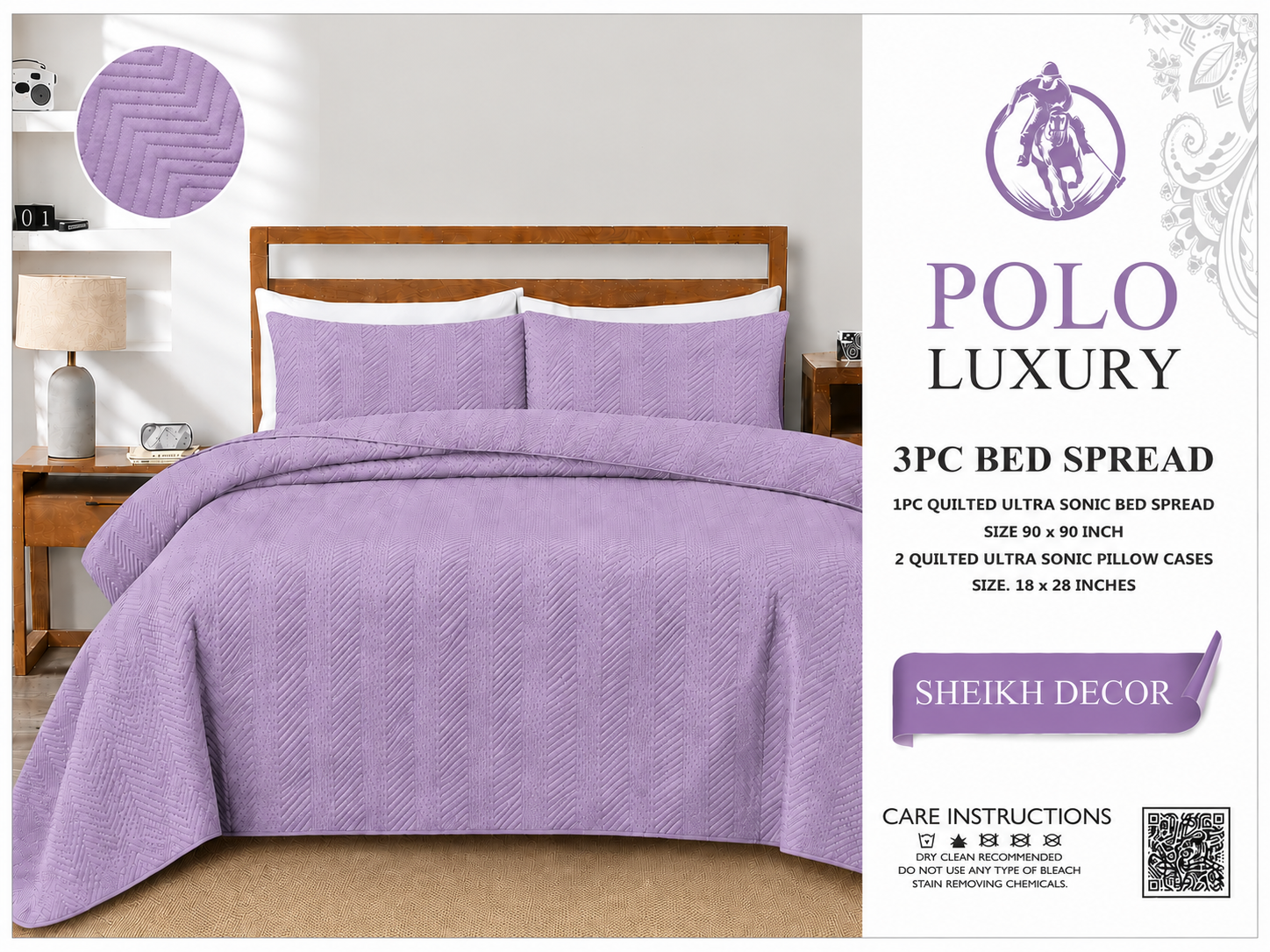 Sheikh Decor Polo Luxury Cotton Quilted Bedspread Set – 3 Piece | King Size (90 × 90 Inches)