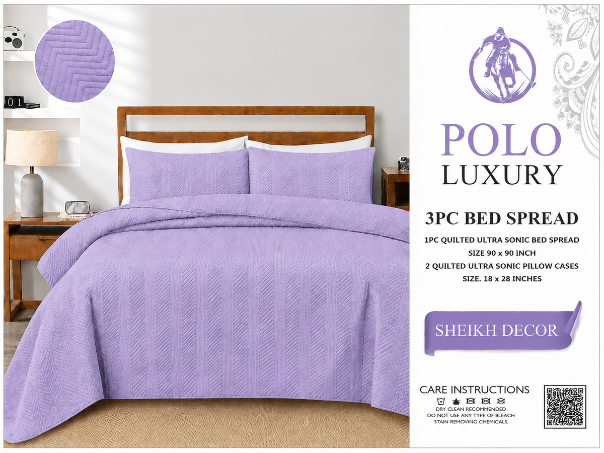 Sheikh Decor Polo Luxury Cotton Quilted Bedspread Set – 3 Piece | King Size (90 × 90 Inches)