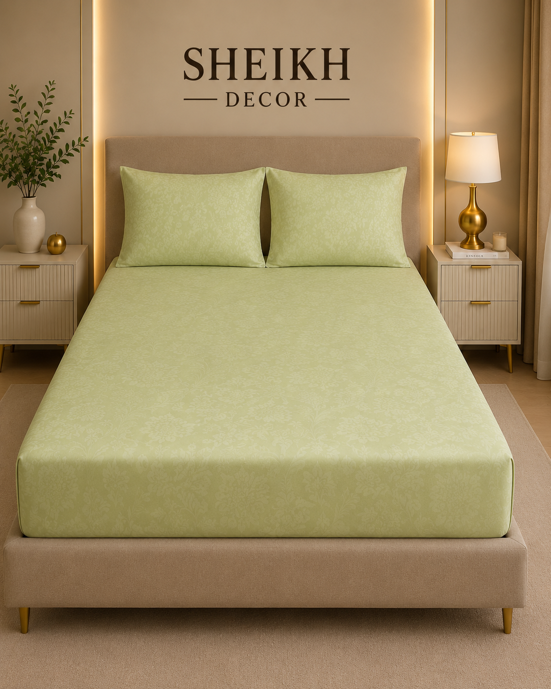 Sheikh Decor Premium Cotton Fitted Bedsheet Set – King Size | Soft & Breathable