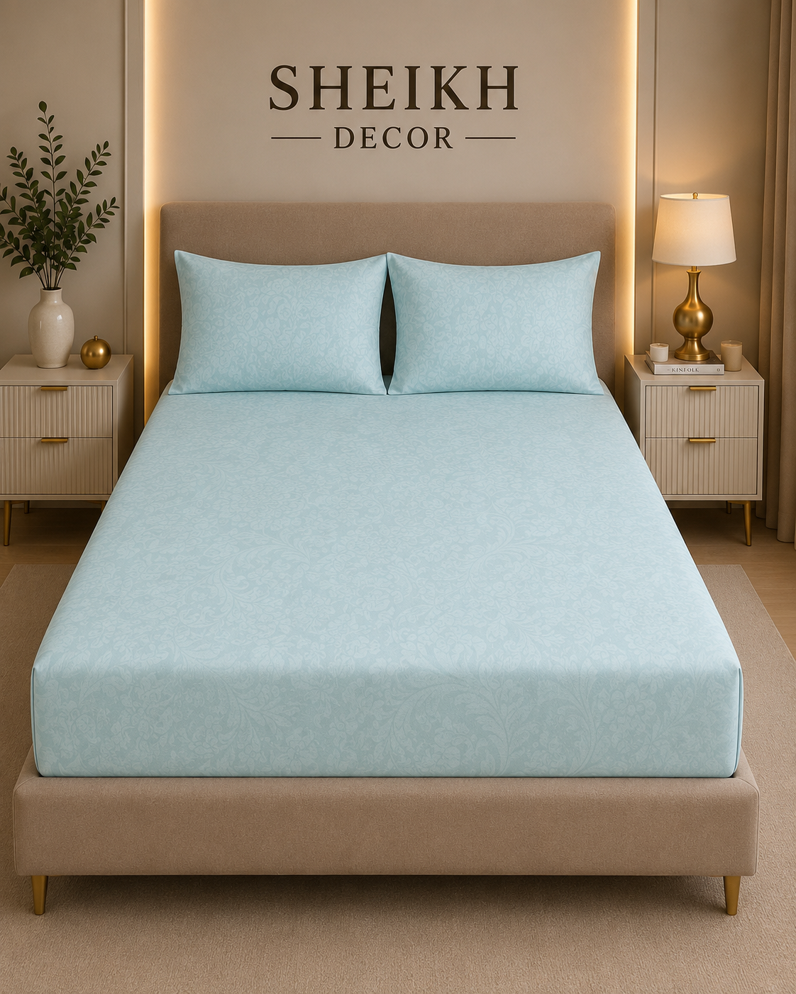 Sheikh Decor Premium Cotton Fitted Bedsheet Set – King Size | Soft & Breathable