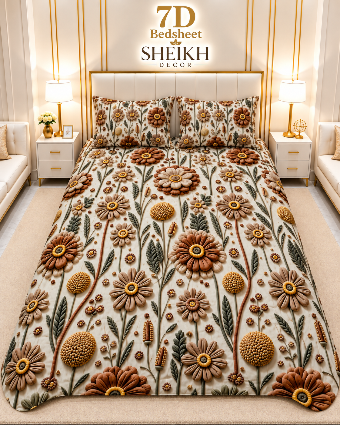 SheikhDecor – 5D Digital Bedsheet Set | King Size | 3 Pcs