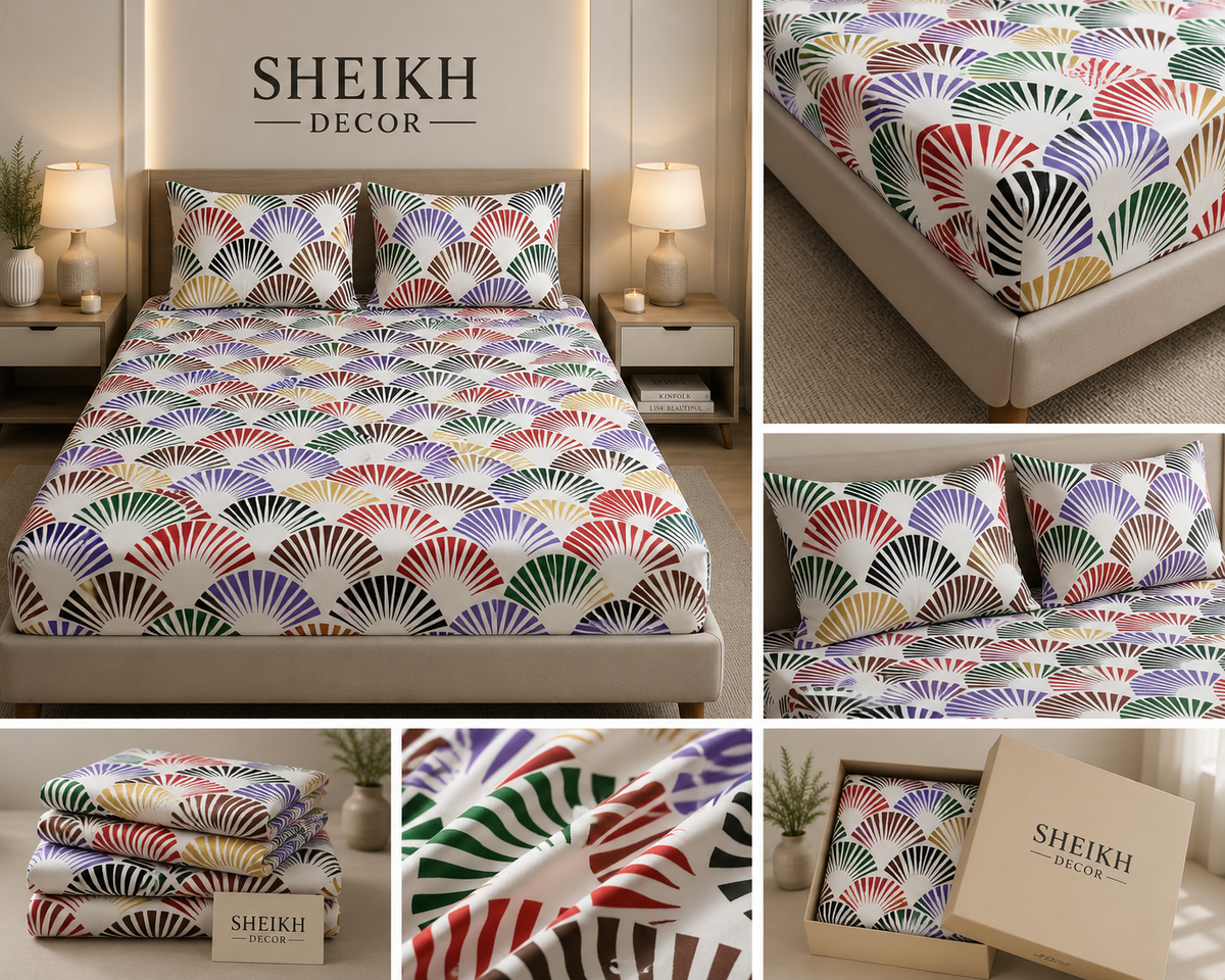 Sheikh Decor Premium Cotton Fitted Bedsheet Set – King Size | Soft & Breathable