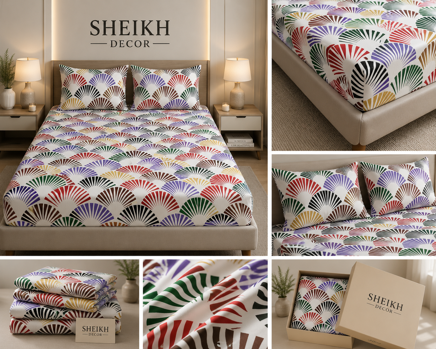 Sheikh Decor Premium Cotton Fitted Bedsheet Set – King Size | Soft & Breathable