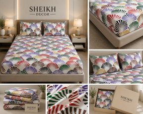 Sheikh Decor Premium Cotton Fitted Bedsheet Set – King Size | Soft & Breathable