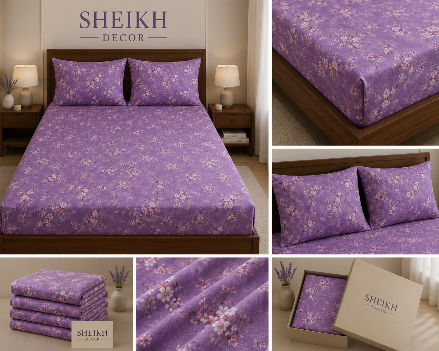 Sheikh Decor Premium Cotton Fitted Bedsheet Set – King Size | Soft & Breathable