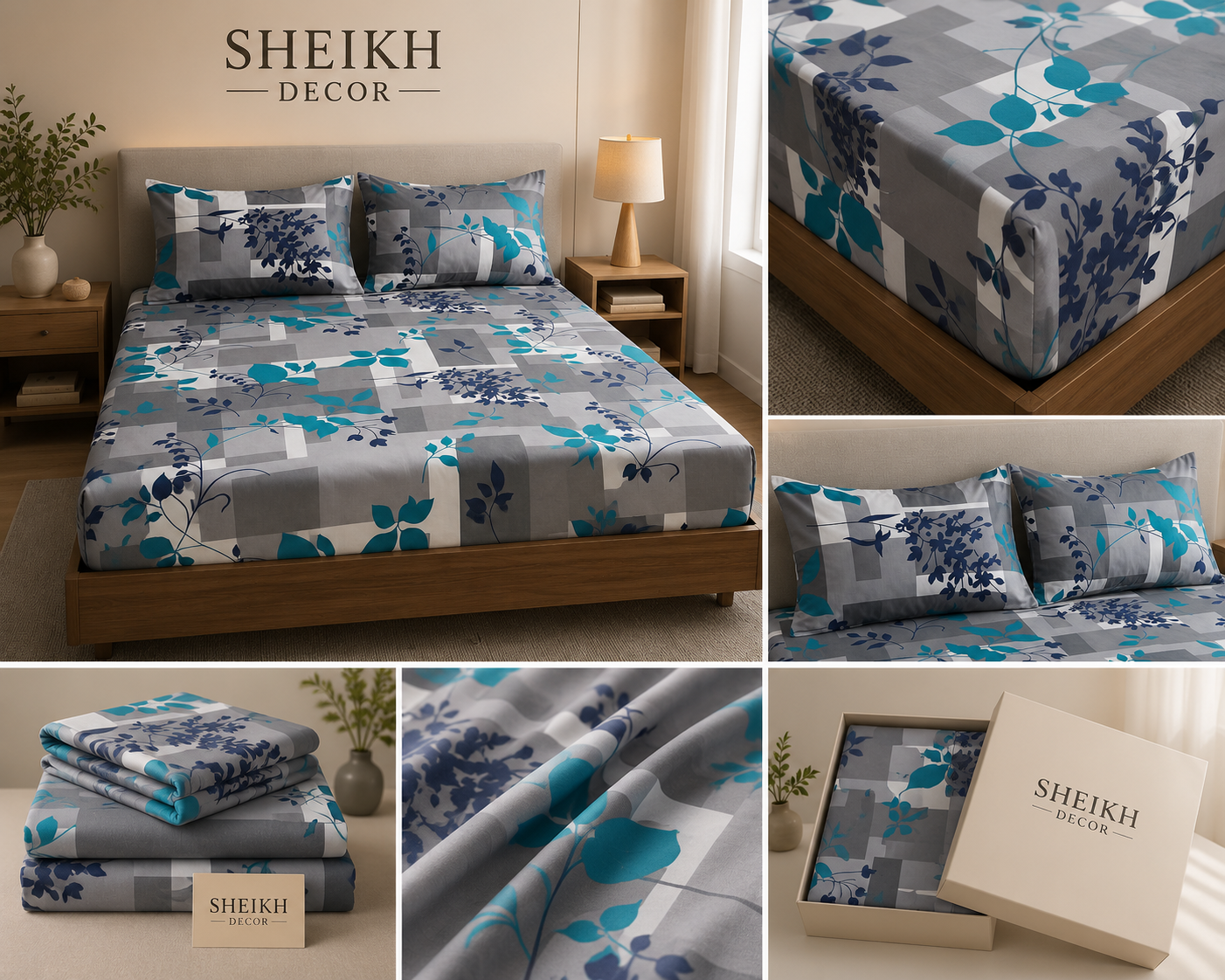 Sheikh Decor Premium Cotton Fitted Bedsheet Set – King Size | Soft & Breathable