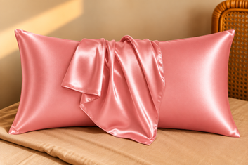 Satin Silk Pillow Case - Hypoallergenic, Anti-Slip, for Hair & Skin Care - Pink Peach