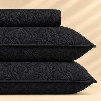 Charcoal Black 3 Pc Plain Bedspread Set
