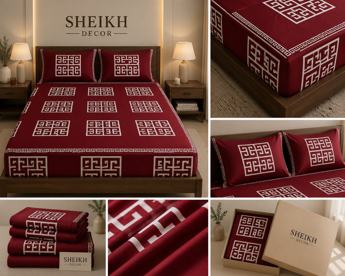Sheikh Decor Premium Cotton Fitted Bedsheet Set – King Size | Soft & Breathable