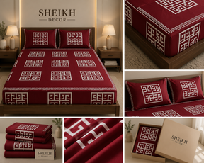 Sheikh Decor Premium Cotton Fitted Bedsheet Set – King Size | Soft & Breathable