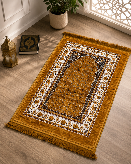 Premium Soft Velvet Ja-e-Namaz – Golden Brown | King Size