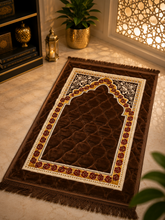 Sheikh Decor Premium Soft Velvet Ja-e-Namaz – Brown Floral Rose Edition | King Size Prayer M