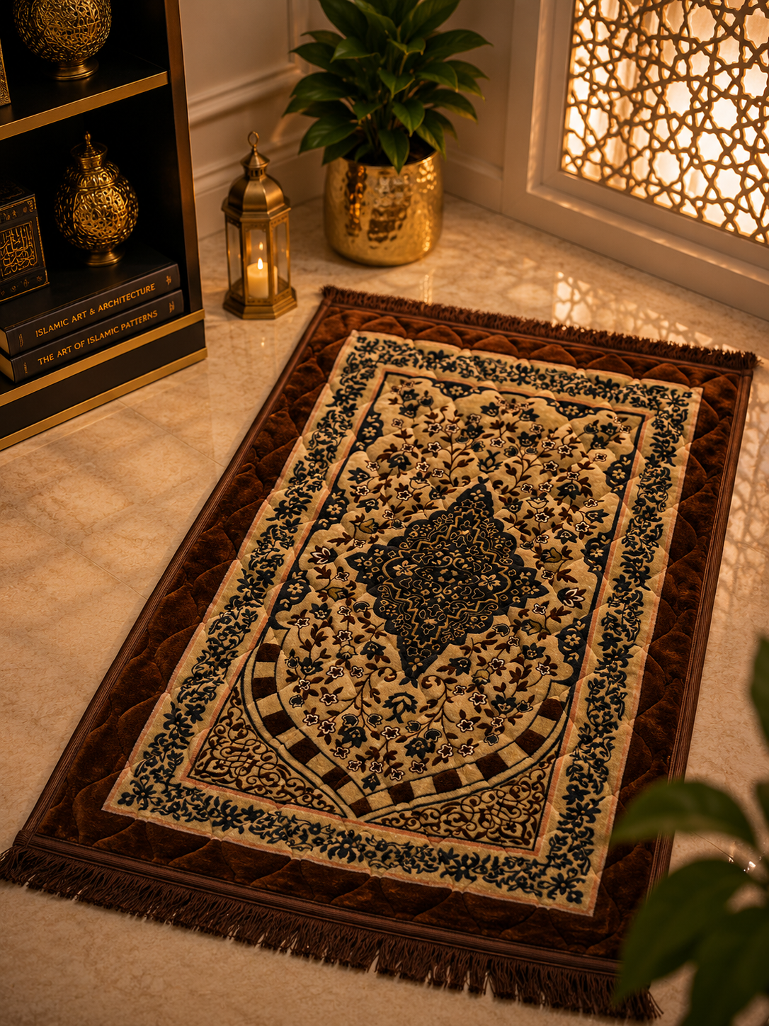 Sheikh Decor Premium Soft Velvet Ja-e-Namaz – Royal Floral Heritage Edition | King Size Prayer Mat