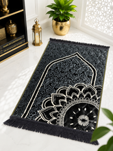 Sheikh Decor Premium Soft Velvet Ja-e-Namaz – Black Mandala Luxury Edition | King Size Prayer Mat