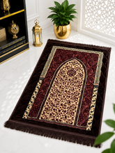 Sheikh Decor Premium Soft Velvet Ja-e-Namaz – Burgundy Royal Floral Edition | King Size Prayer Mat
