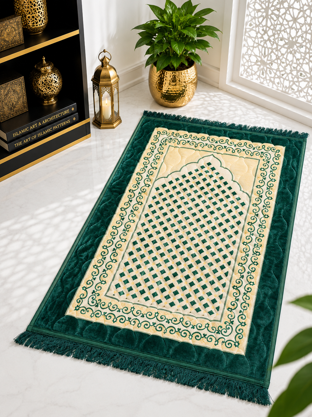 Sheikh Decor Premium Soft Velvet Ja-e-Namaz – Emerald Green Classic Edition | King Size Prayer Mat