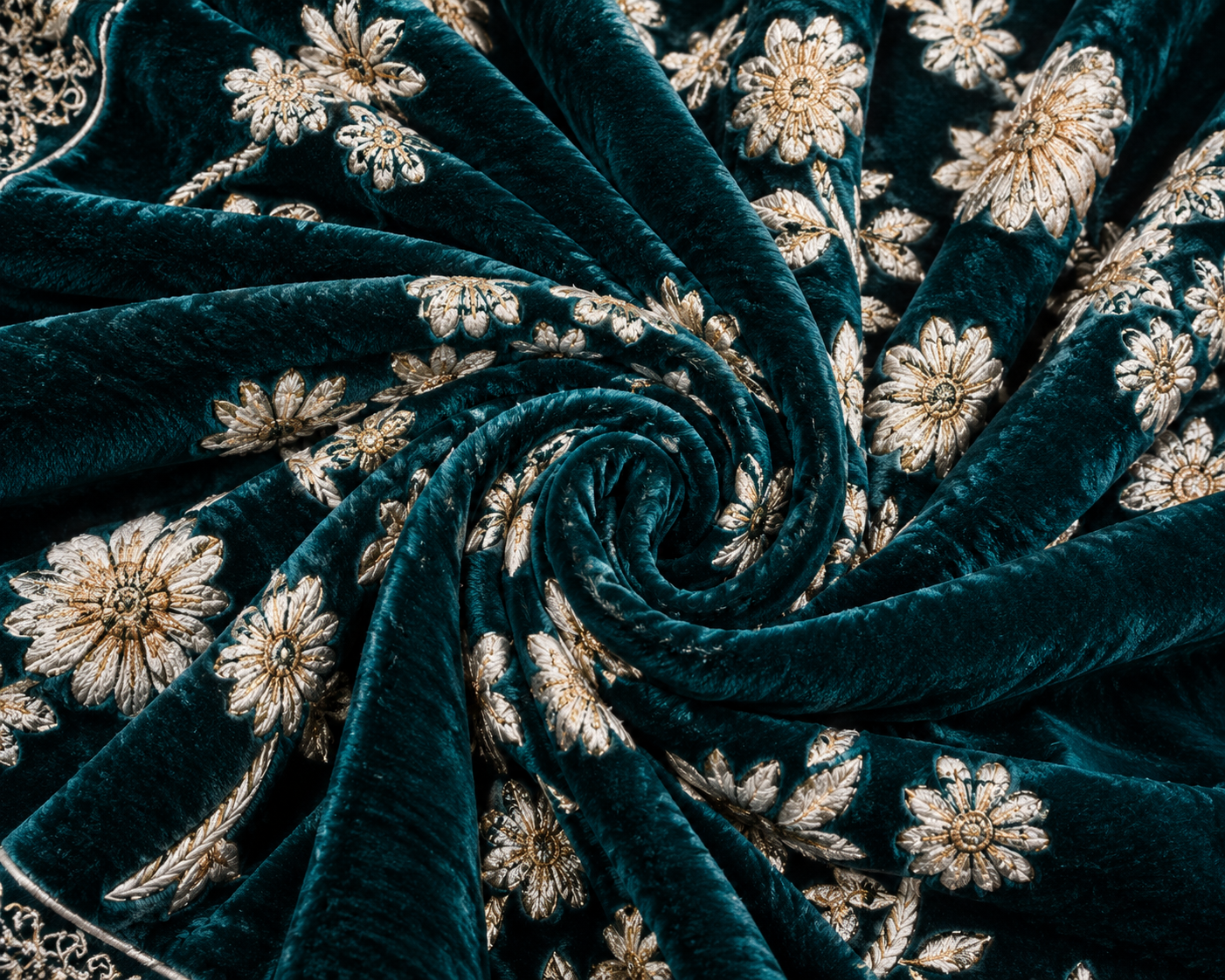 Sheikh Decor Luxury Floral Bridal Bedsheet Set – Teal Premium Cut Velvet | King Size 4 Pcs