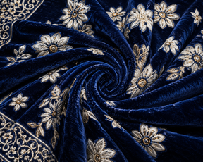 Sheikh Decor Royal Floral Bridal Bedsheet Set – Navy Blue Premium Cut Velvet | King Size 4 Pcs