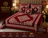 Sheikh Decor Royal Floral Bridal Bedsheet Set – Maroon Premium Cut Velvet | King Size 4 Pcs