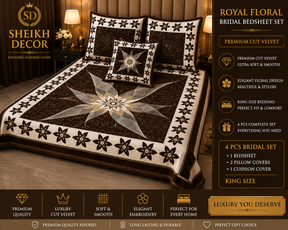 Sheikh Decor Royal Star Floral Cut Velvet Bridal Bedsheet Set – King Size (4 PCS)