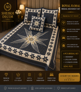 Sheikh Decor Royal Floral Cut Velvet Bridal Bedsheet Set – Navy Blue | King Size | 4 PCS