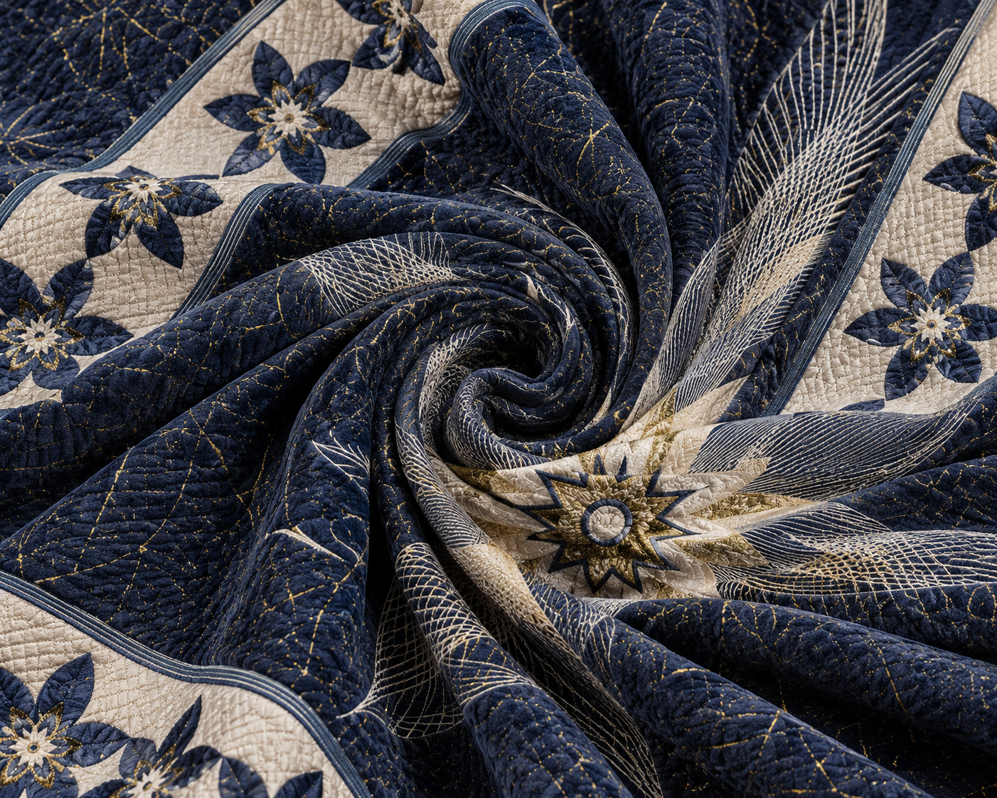 Sheikh Decor Royal Floral Cut Velvet Bridal Bedsheet Set – Navy Blue | King Size | 4 PCS