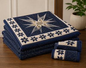 Sheikh Decor Royal Floral Cut Velvet Bridal Bedsheet Set – Navy Blue | King Size | 4 PCS