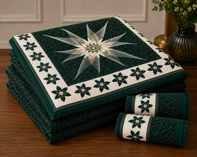 Sheikh Decor Emerald Star Floral Cut Velvet Bridal Bedsheet Set – King Size (4 PCS)