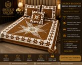 Sheikh Decor Golden Blossom Cut Velvet Bridal Bedsheet Set – King Size (4 PCS)