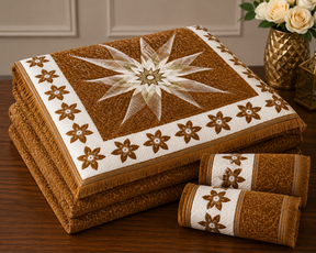 Sheikh Decor Golden Blossom Cut Velvet Bridal Bedsheet Set – King Size (4 PCS)