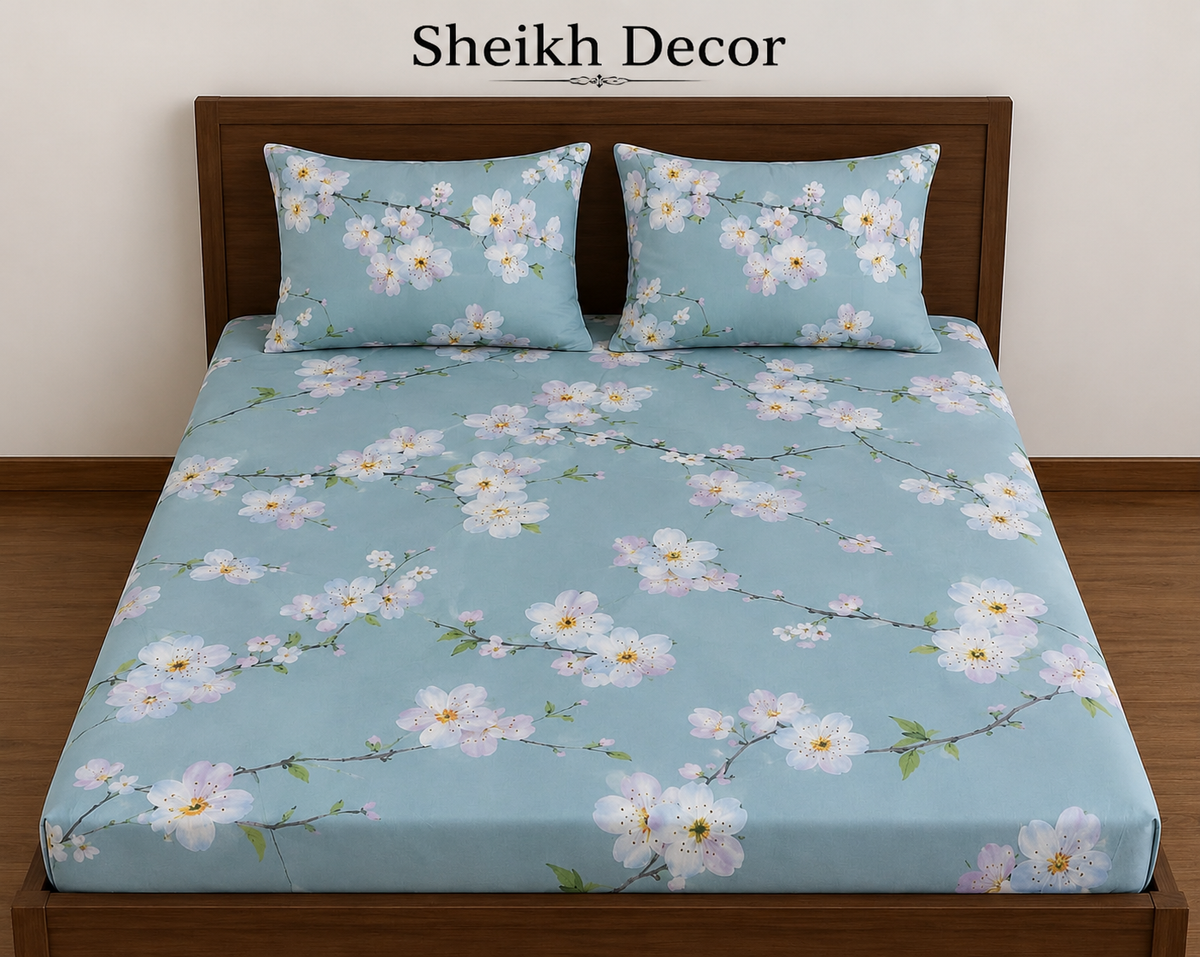Sheikh Decor Premium Cotton Fitted Bedsheet Set – King Size | Soft & Breathable