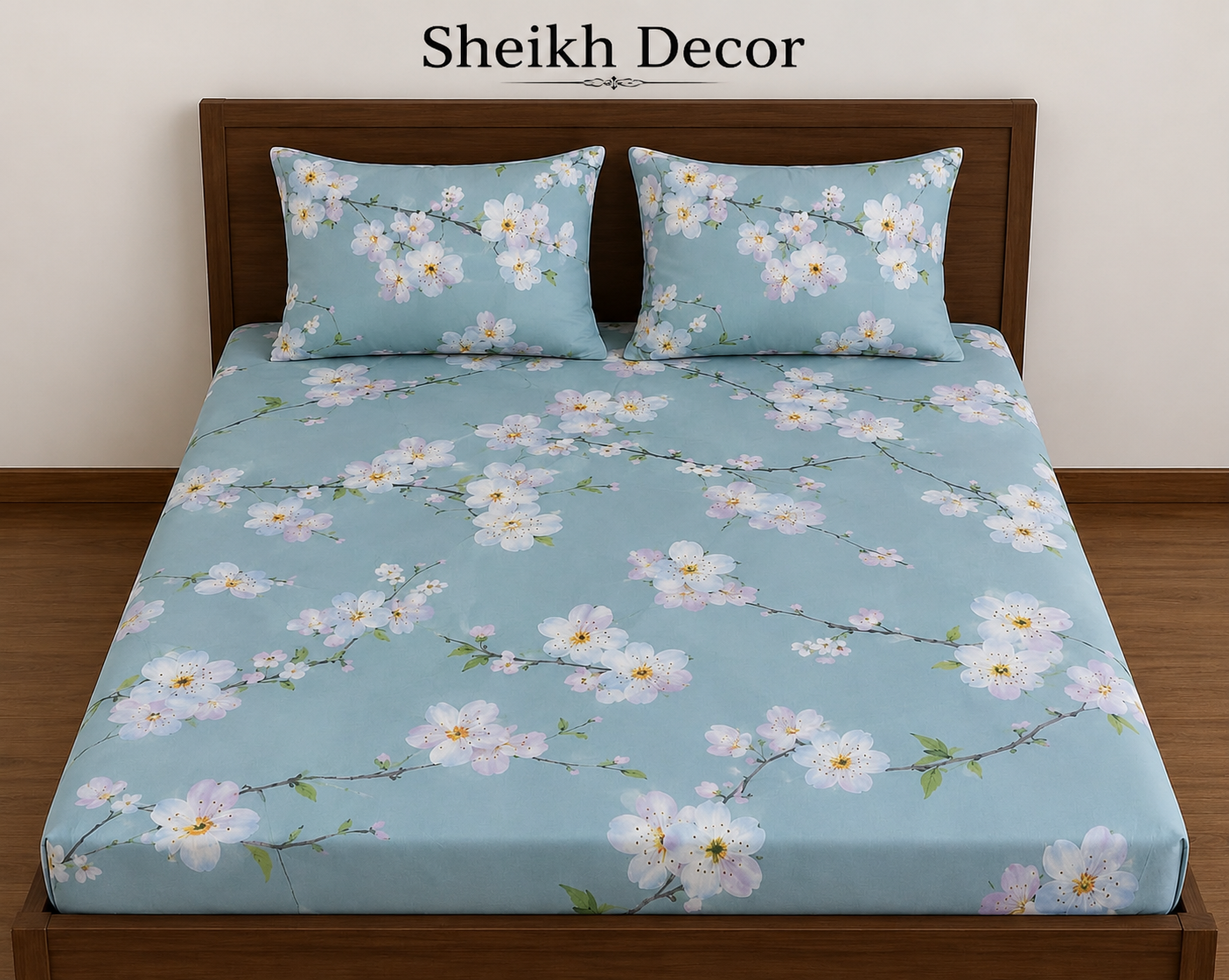 Sheikh Decor Premium Cotton Fitted Bedsheet Set – King Size | Soft & Breathable