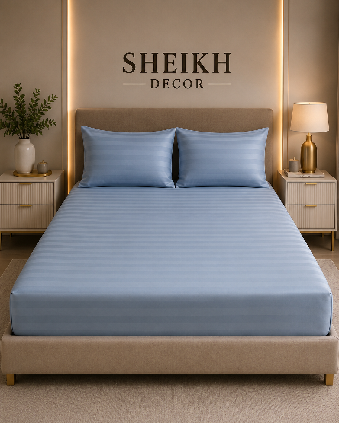 Sheikh Decor Premium Cotton Fitted Bedsheet Set – King Size | Soft & Breathable