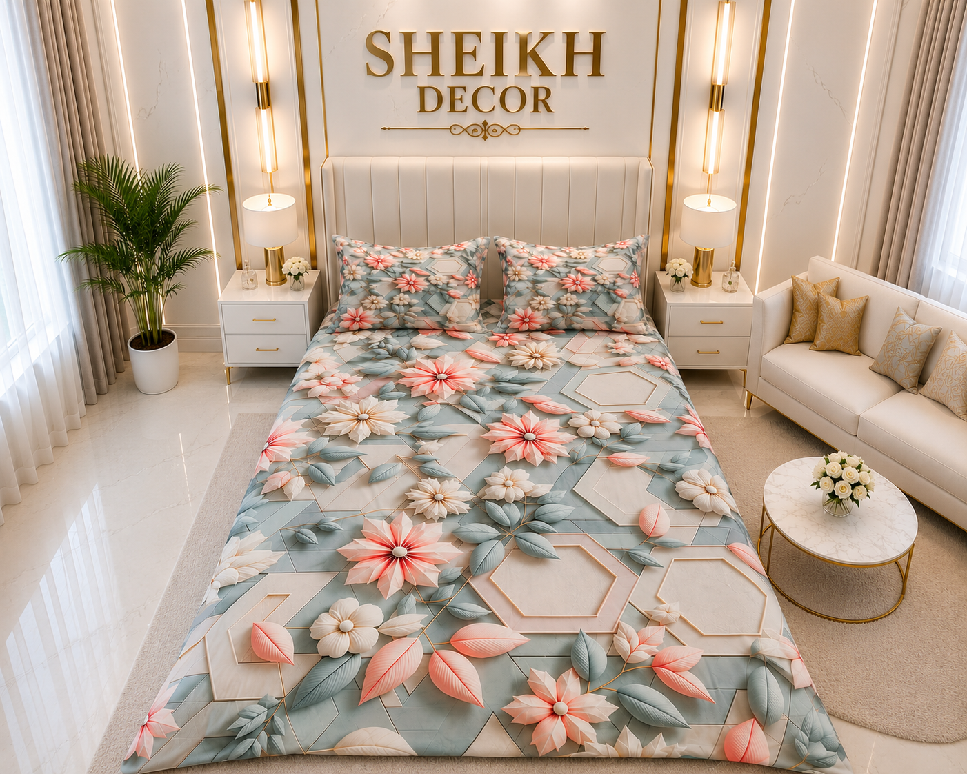 Bedior by SheikhDecor – 5D Digital Bedsheet Set | King Size | 3 Pcs