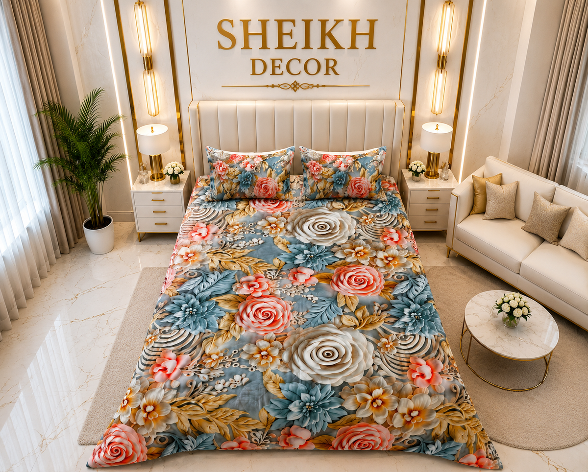 Bedior by SheikhDecor – 5D Digital Bedsheet Set | King Size | 3 Pcs