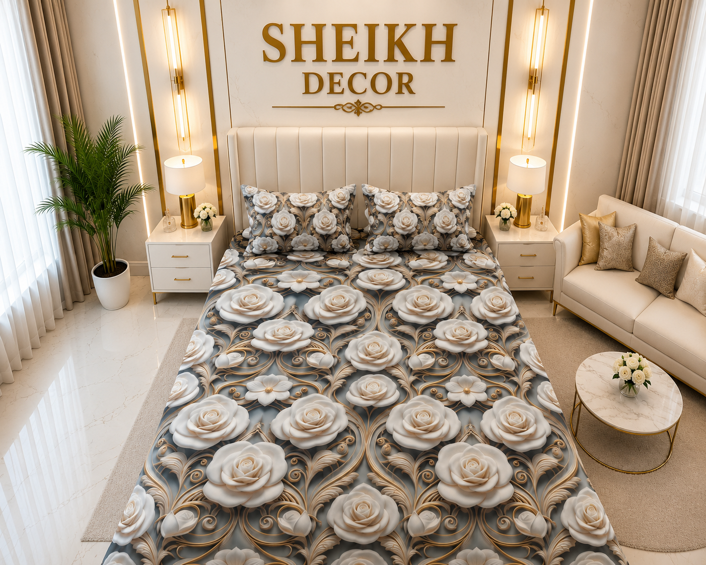 Bedior by SheikhDecor – 5D Digital Bedsheet Set | King Size | 3 Pcs