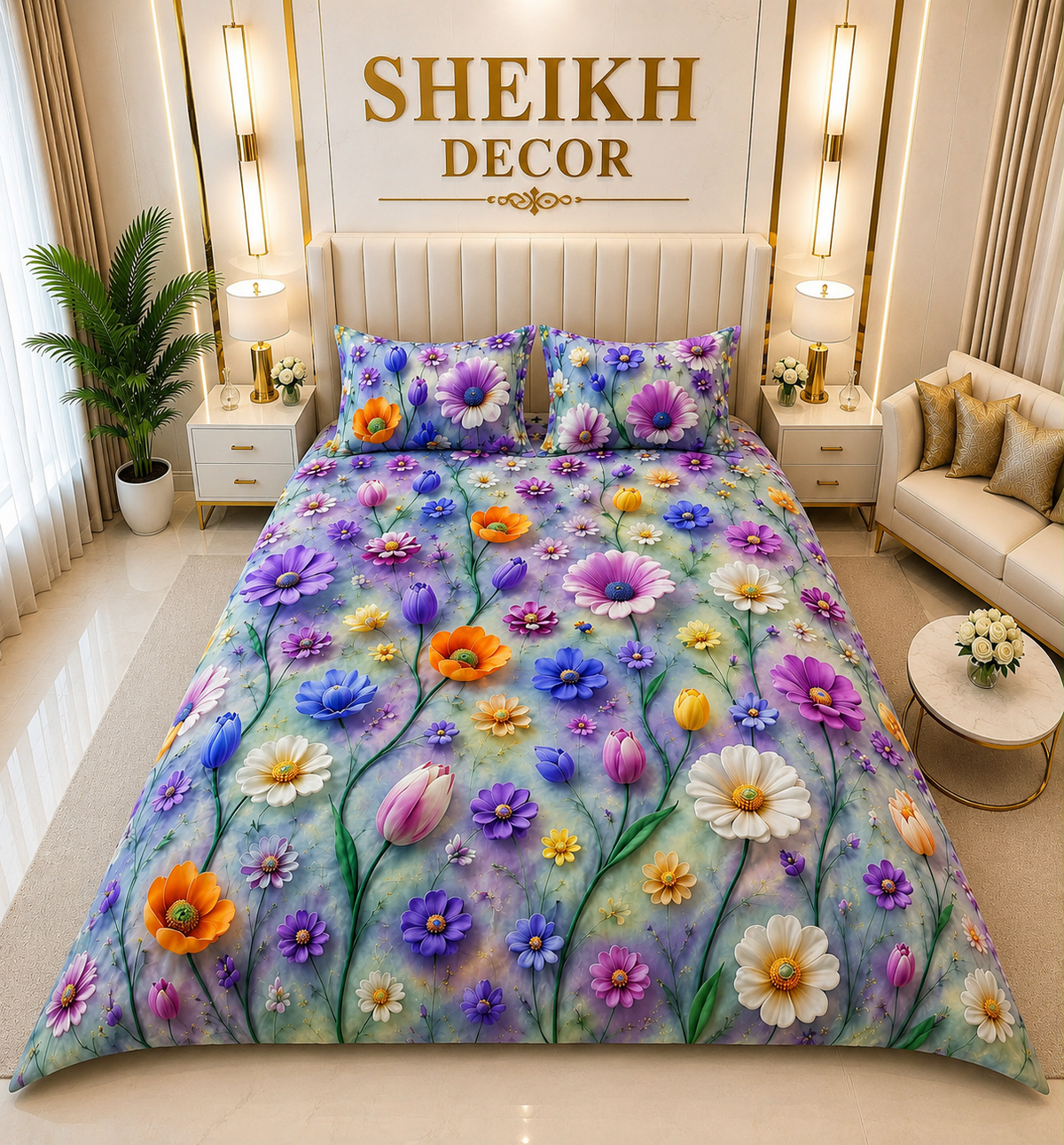 Bedior by SheikhDecor – 5D Digital Bedsheet Set | King Size | 3 Pcs