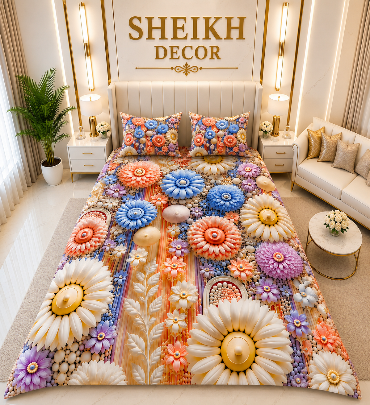 Bedior by SheikhDecor – 5D Digital Bedsheet Set | King Size | 3 Pcs