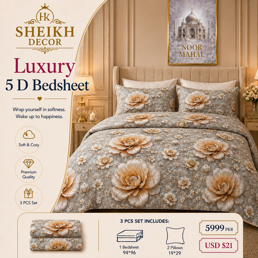 Bedior by SheikhDecor – 5D Digital Bedsheet Set | King Size | 3 Pcs